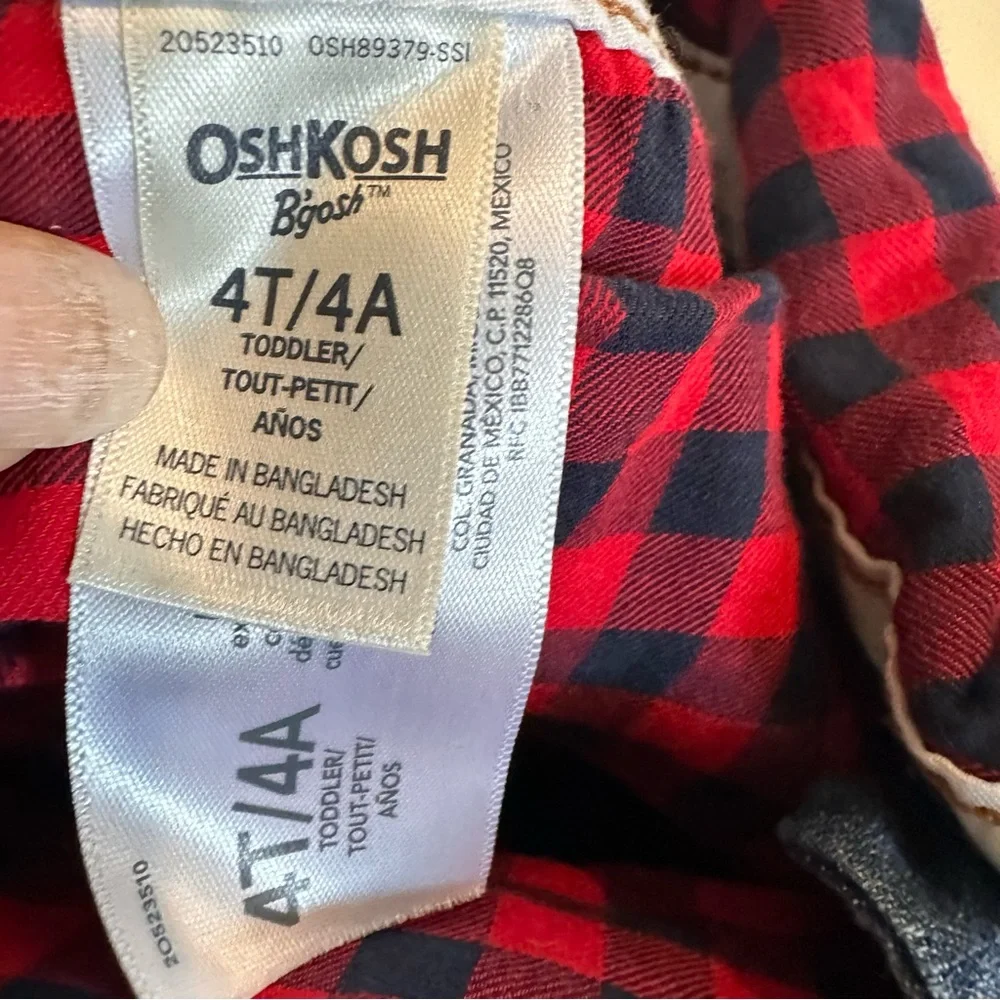 Oshkosh Girls Size 4T Buffalo Plaid Lined Denim Overalls Bib Ruffle Pockets